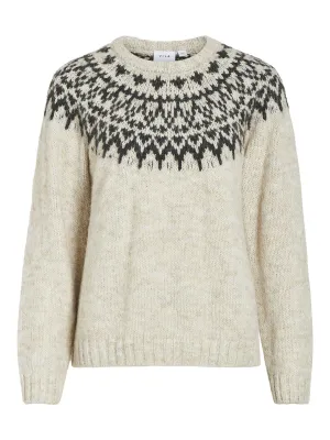 14098853 VIejla  O Neck L/S Jacquard Knit Top