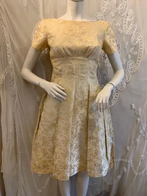1950s Gold and Cream Brocade Party Dress