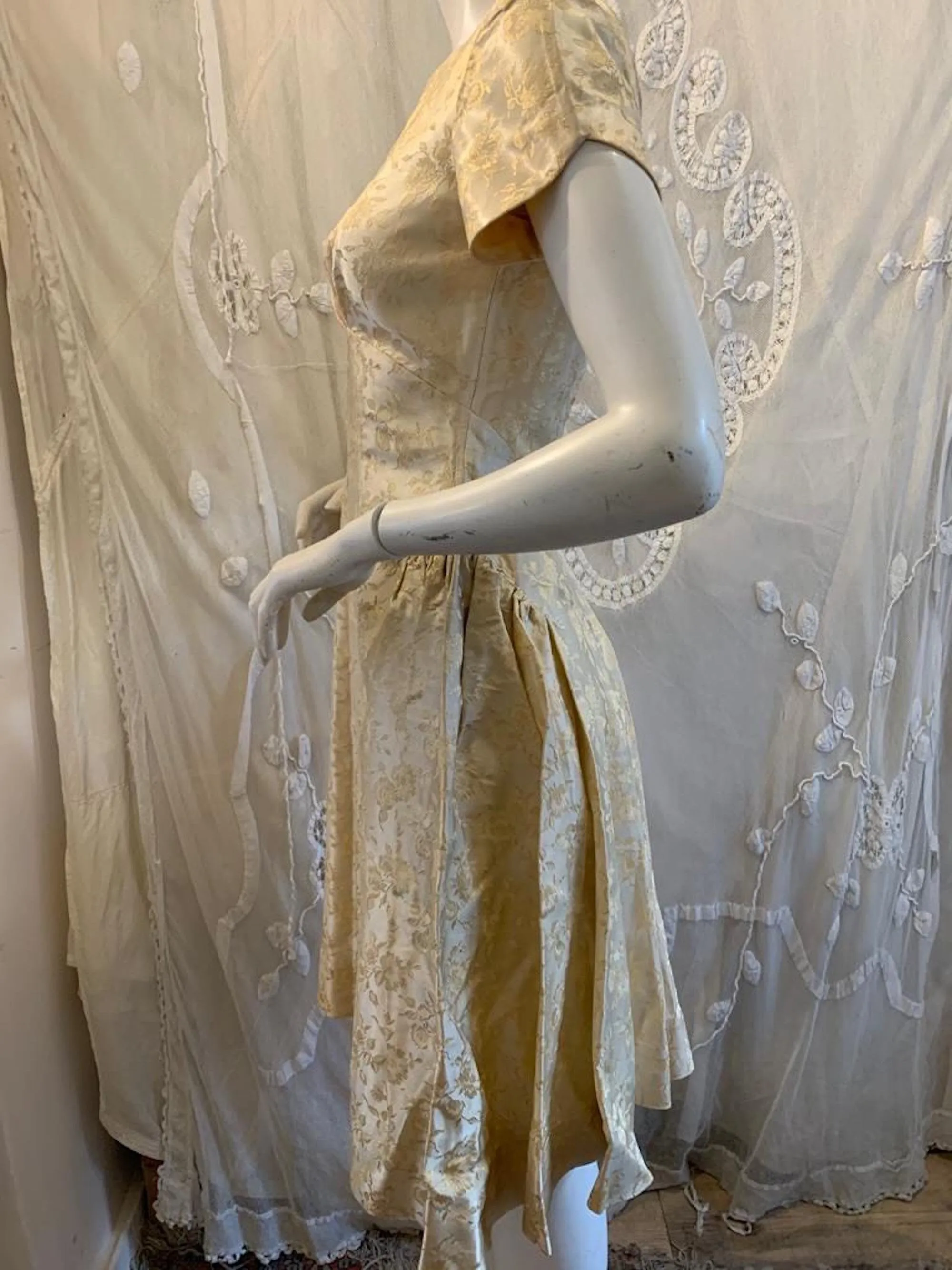 1950s Gold and Cream Brocade Party Dress