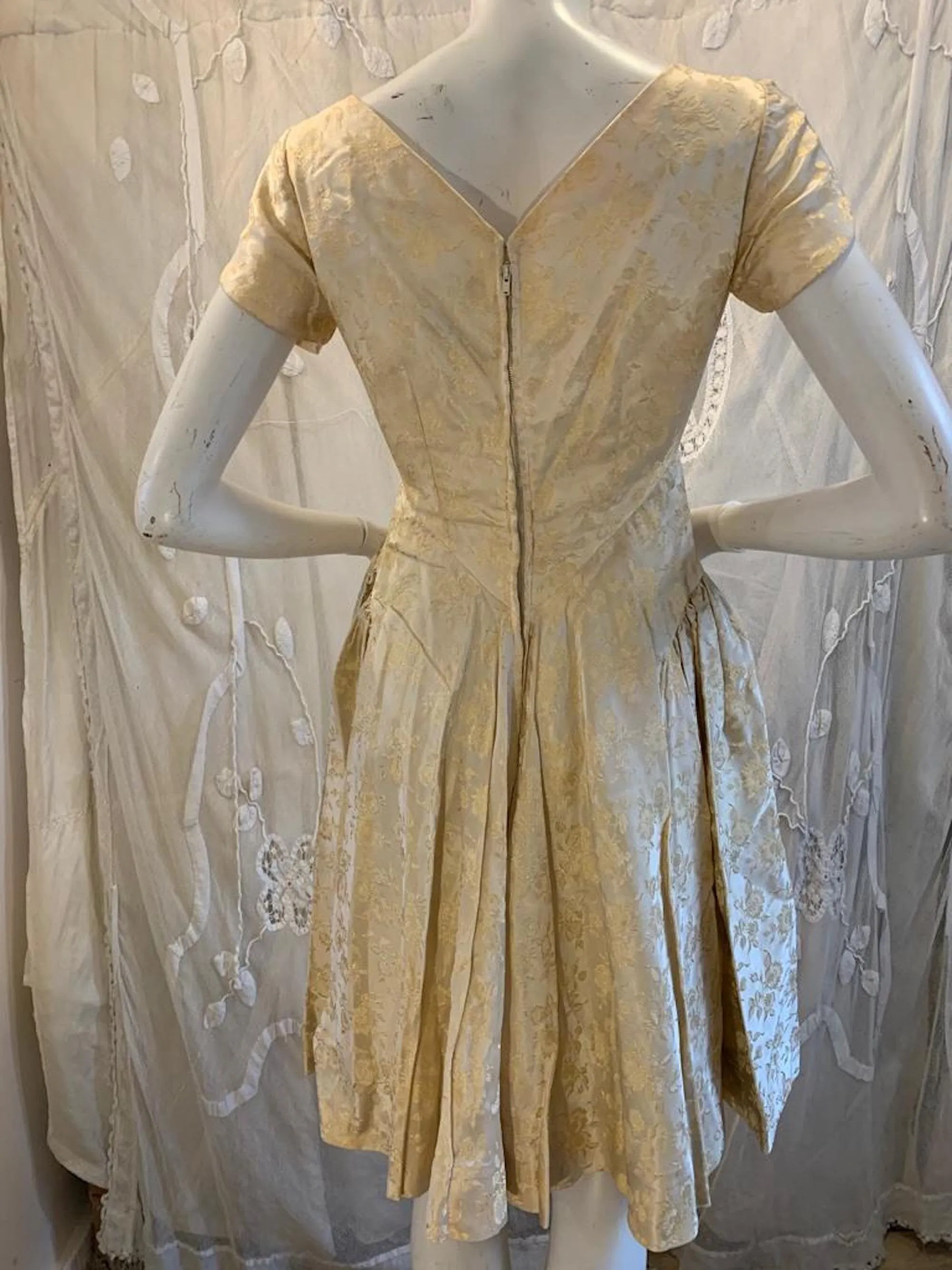 1950s Gold and Cream Brocade Party Dress