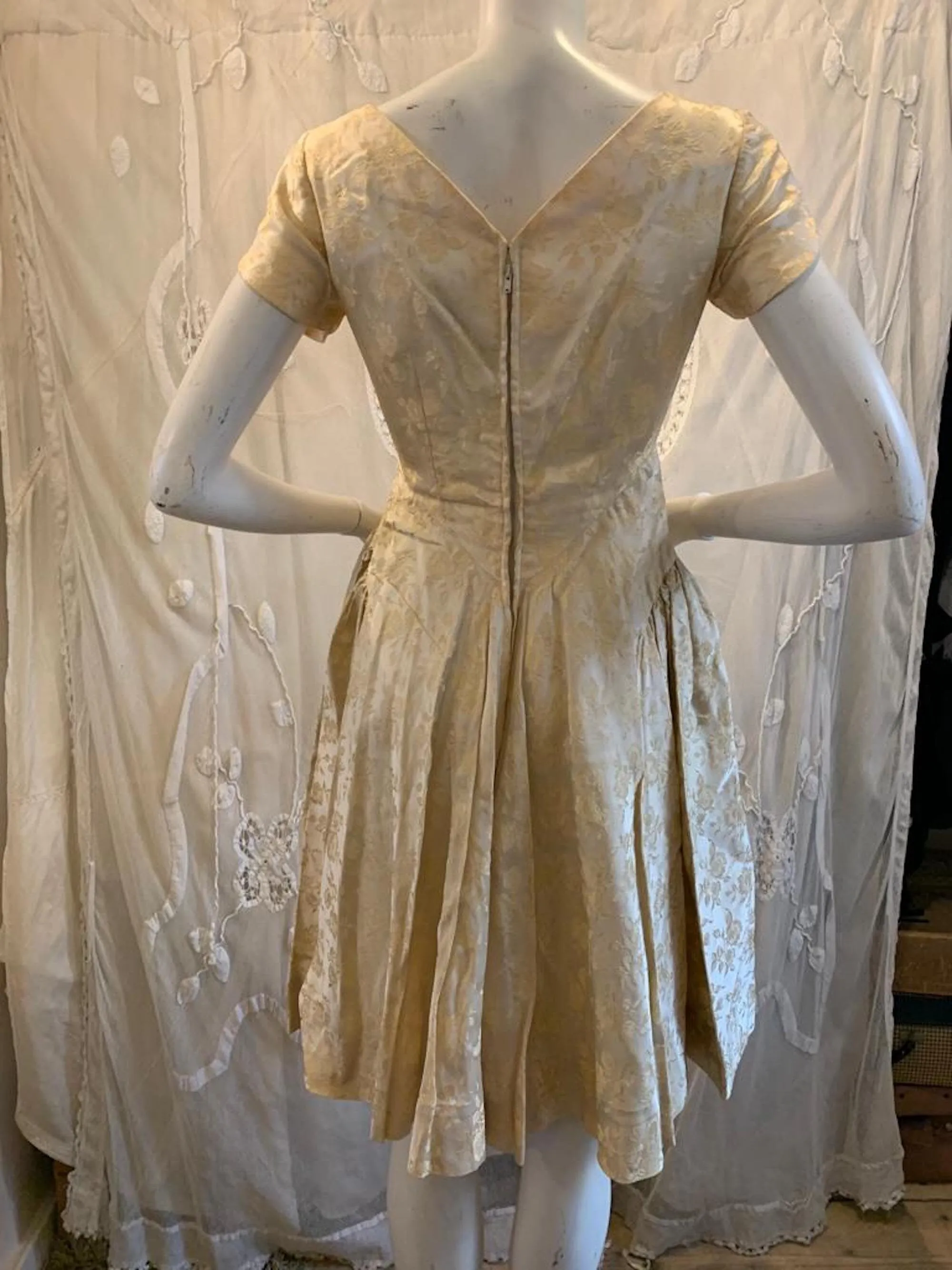1950s Gold and Cream Brocade Party Dress