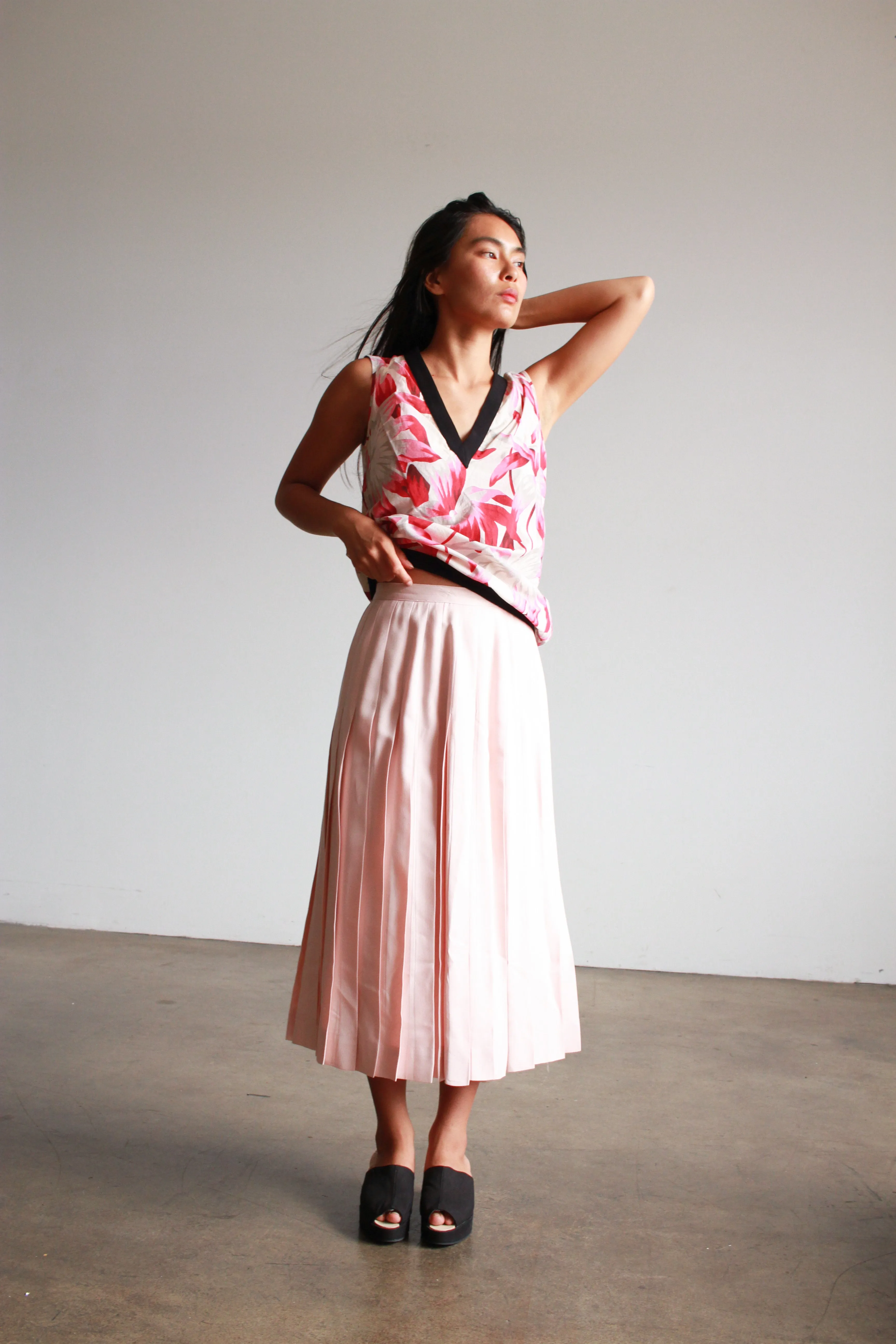 1980s Blush Pleated Midi Skirt