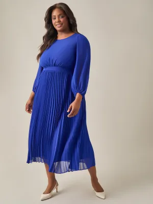 A-Line Balloon Sleeve Midi Dress, Royal Signature