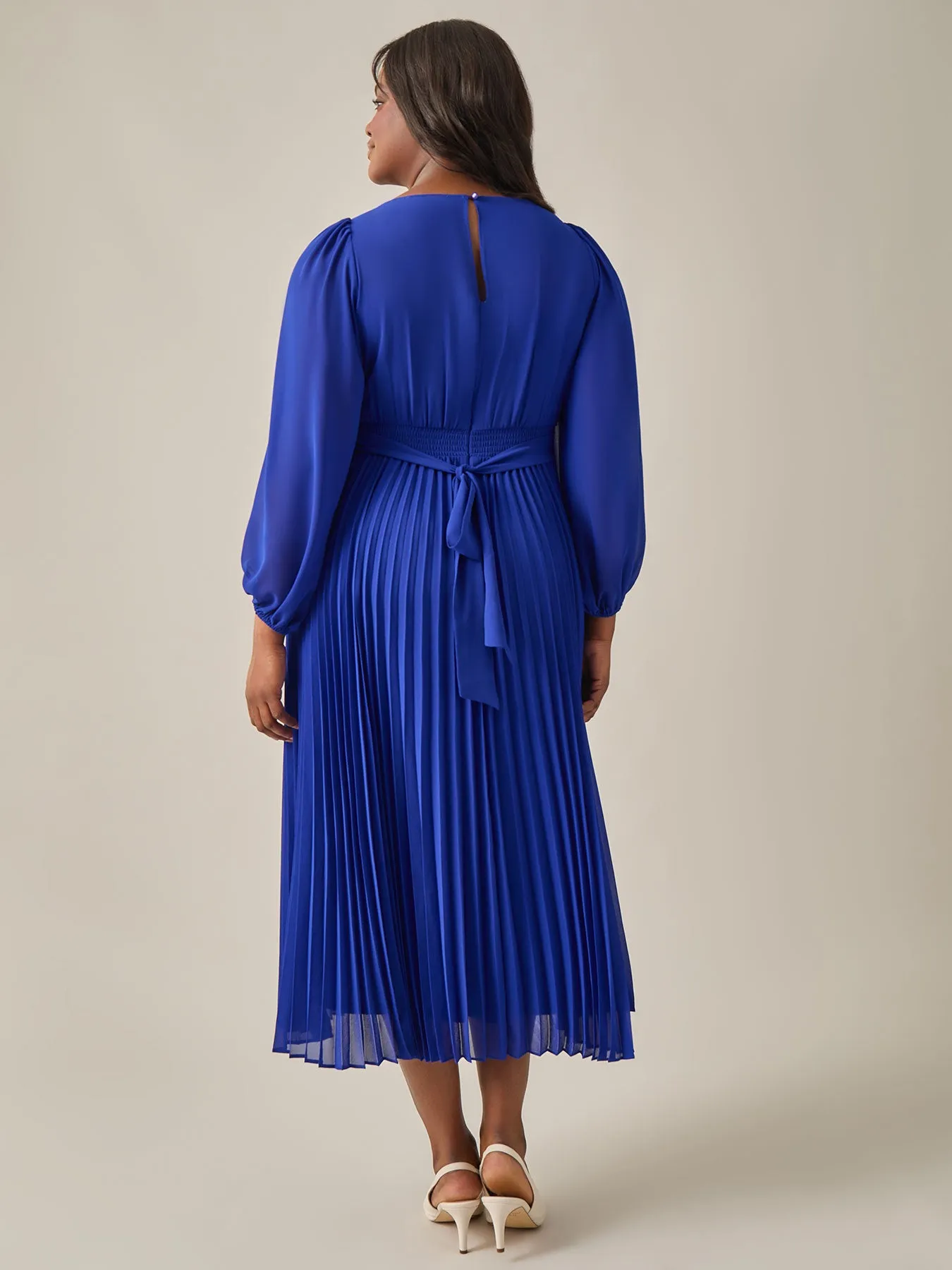 A-Line Balloon Sleeve Midi Dress, Royal Signature