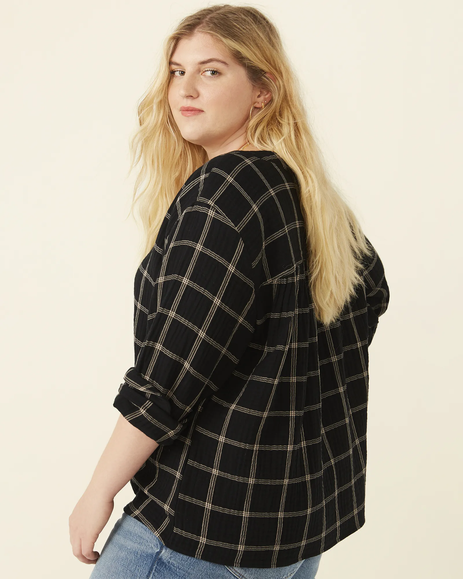 Andy Double Gauze Flannel Top | Black / Ivory