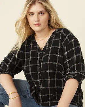 Andy Double Gauze Flannel Top | Black / Ivory