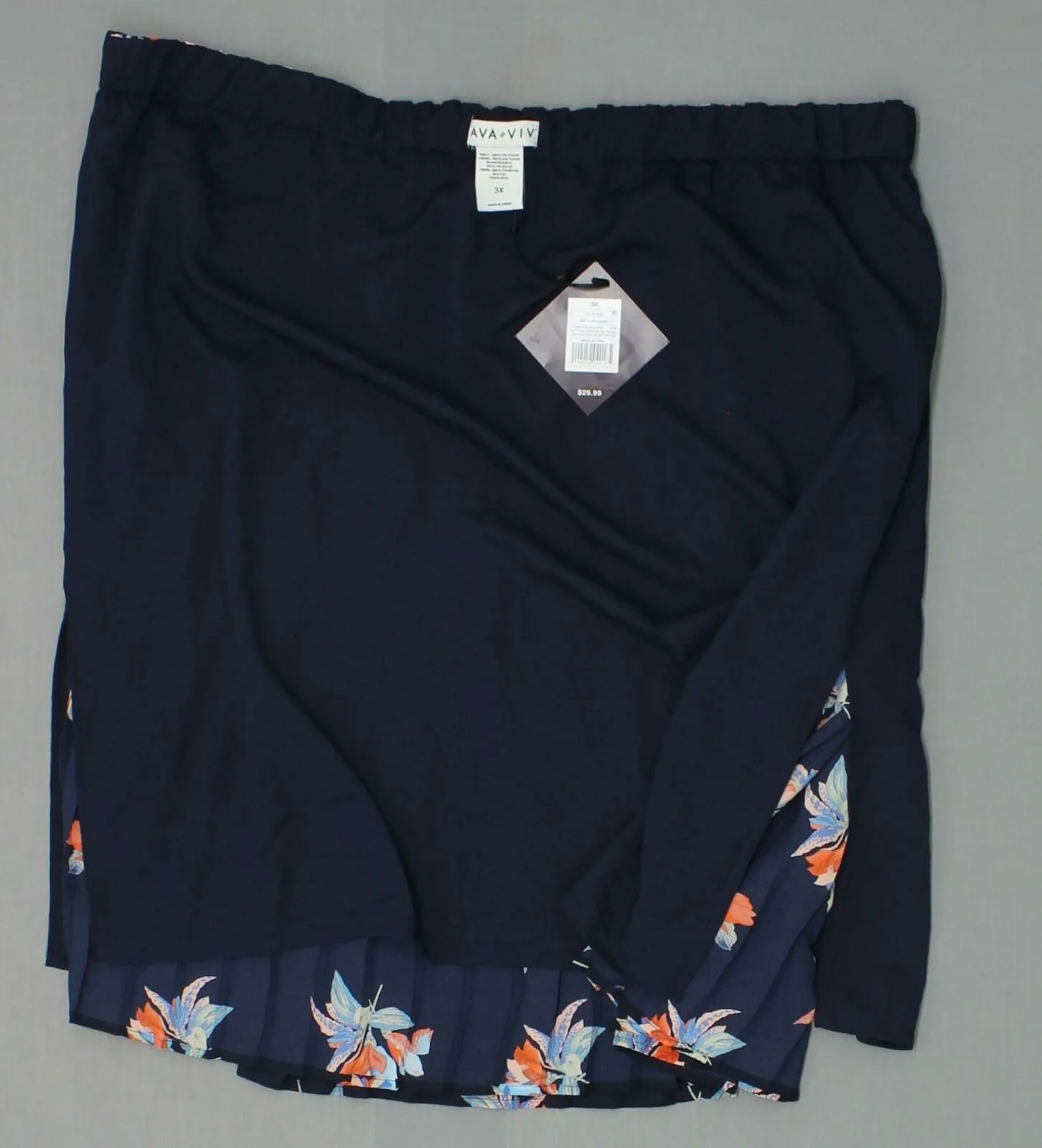 Ava & Viv Women's Plus Size Pleated Midi Skirt Navy 3X