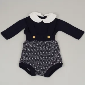 Baby Boys Navy Knitted Outfit - Jam Pants, Braces and Jumper