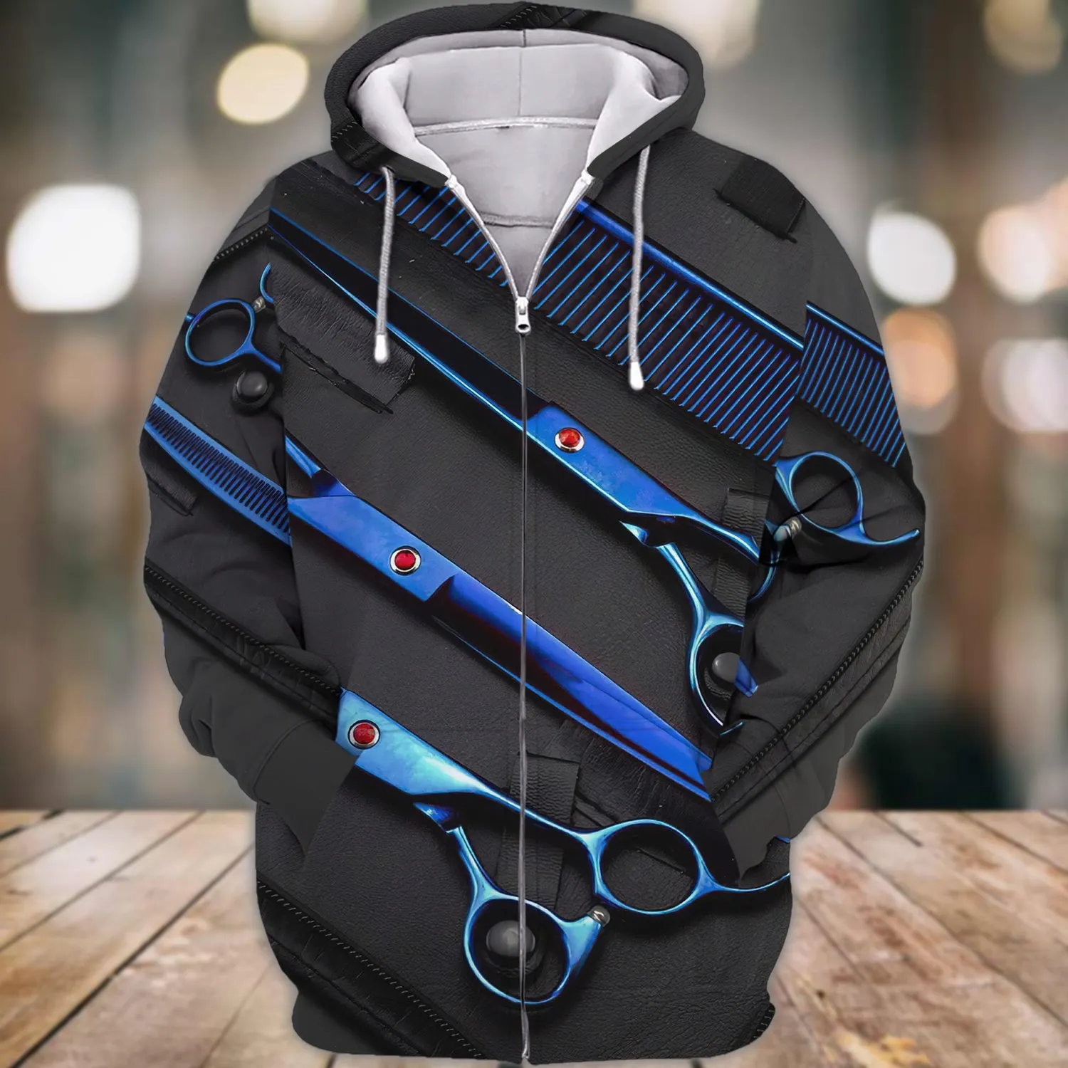 Barber Full Print Blue 3D Sweatshirt Zip Hoodie, Barber Shirt, Christmas Gift