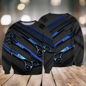 Barber Full Print Blue 3D Sweatshirt Zip Hoodie, Barber Shirt, Christmas Gift