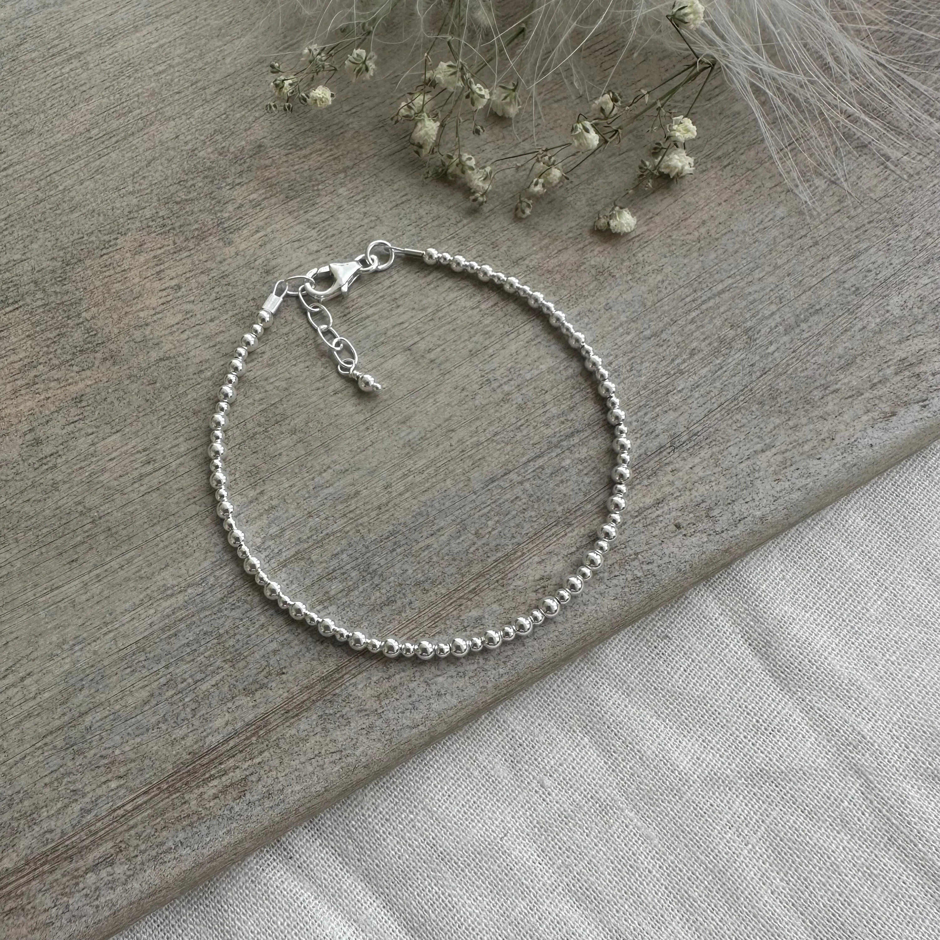 Beaded Sterling Silver Bracelet, Dainty Layering Bracelet