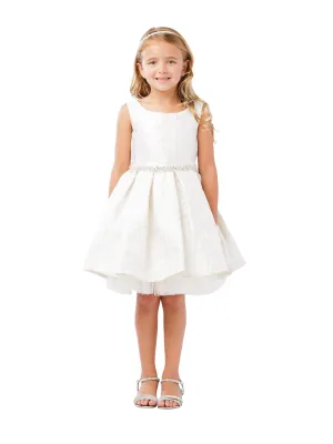 Big Girls Gold Rhinestone Sash Jacquard Tulle Junior Bridesmaid Dress 8-12