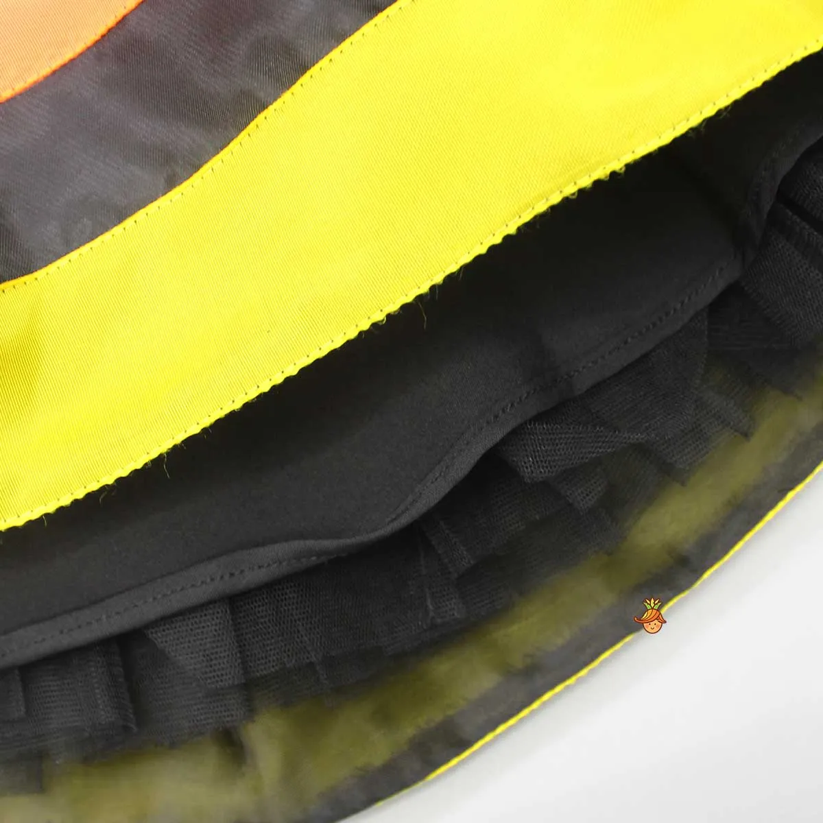 Black Frilly Bow Top And Multi Colour Lace Applique Skirt With Matching Pearl Work Hair Band