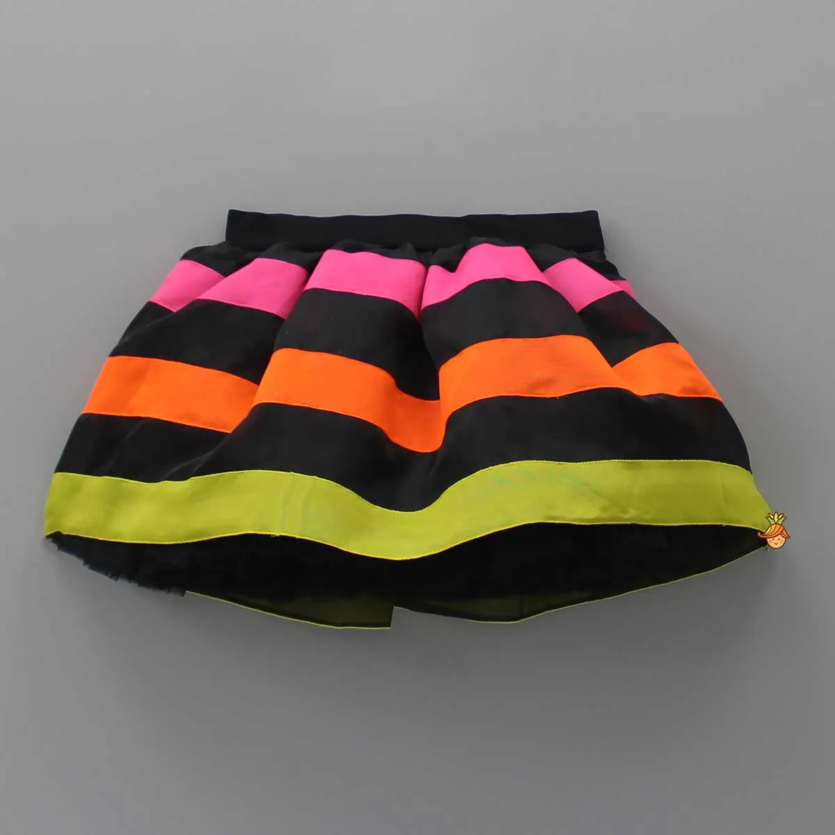 Black Frilly Bow Top And Multi Colour Lace Applique Skirt With Matching Pearl Work Hair Band