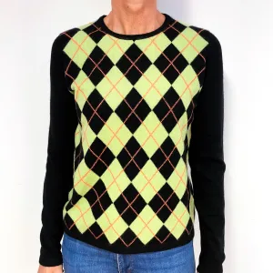 Black Green Argyle Cashmere Crew Neck Jumper Medium