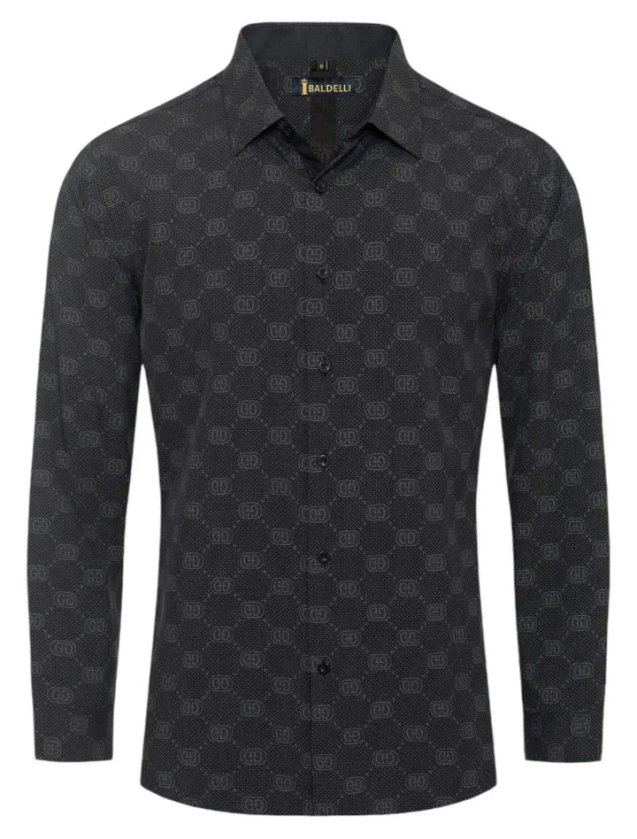 Black Men's Shirt Luxury Brand Long Sleeve Button Down Regular-Fit Baldelli Style No: CHLS-2062