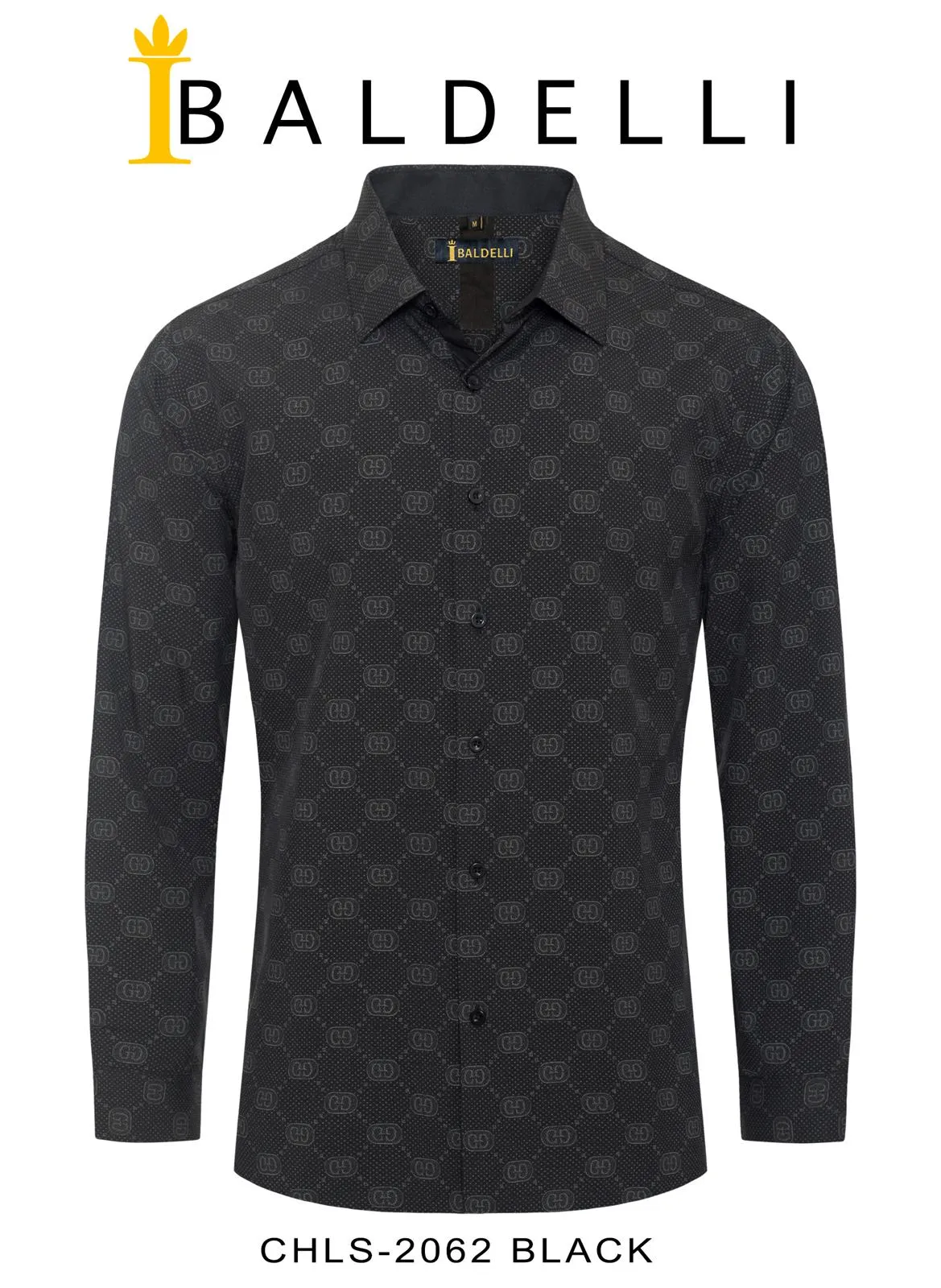 Black Men's Shirt Luxury Brand Long Sleeve Button Down Regular-Fit Baldelli Style No: CHLS-2062