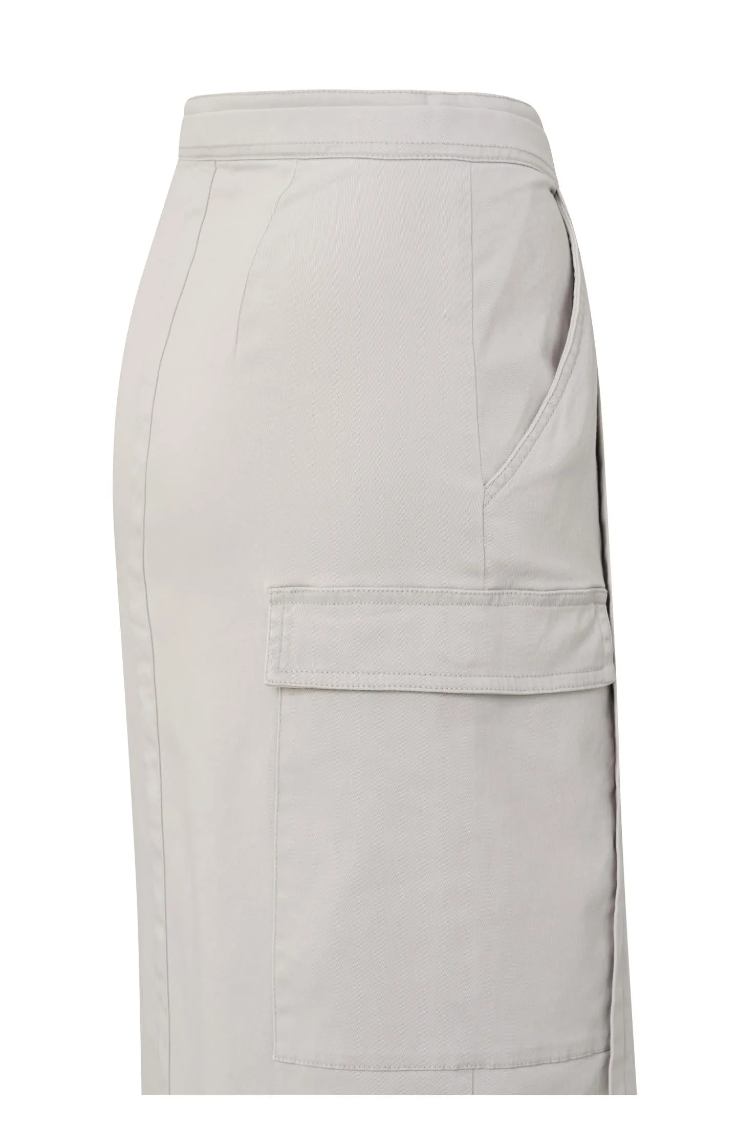 Cargo midi skirt with slit, pockets, pleated details and zip