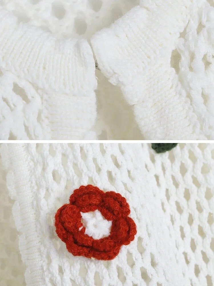 Casual Hollow Out Sweaters For Women Round Neck Long Sleeve Patchwork Floral Knitting Sweater Female Fashion