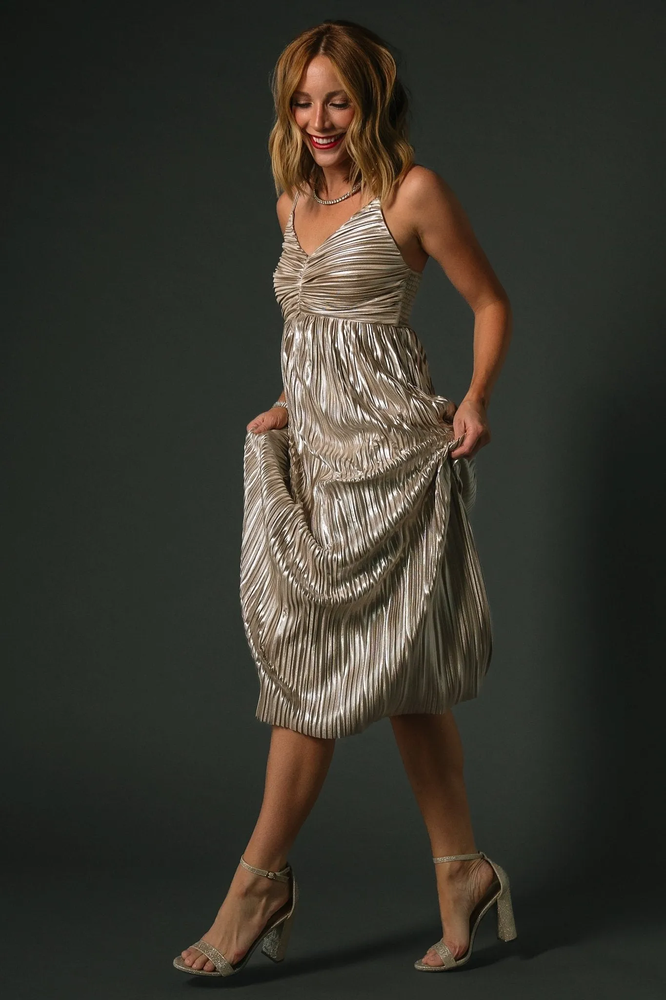 Cecilia Pleated Dress | Champagne