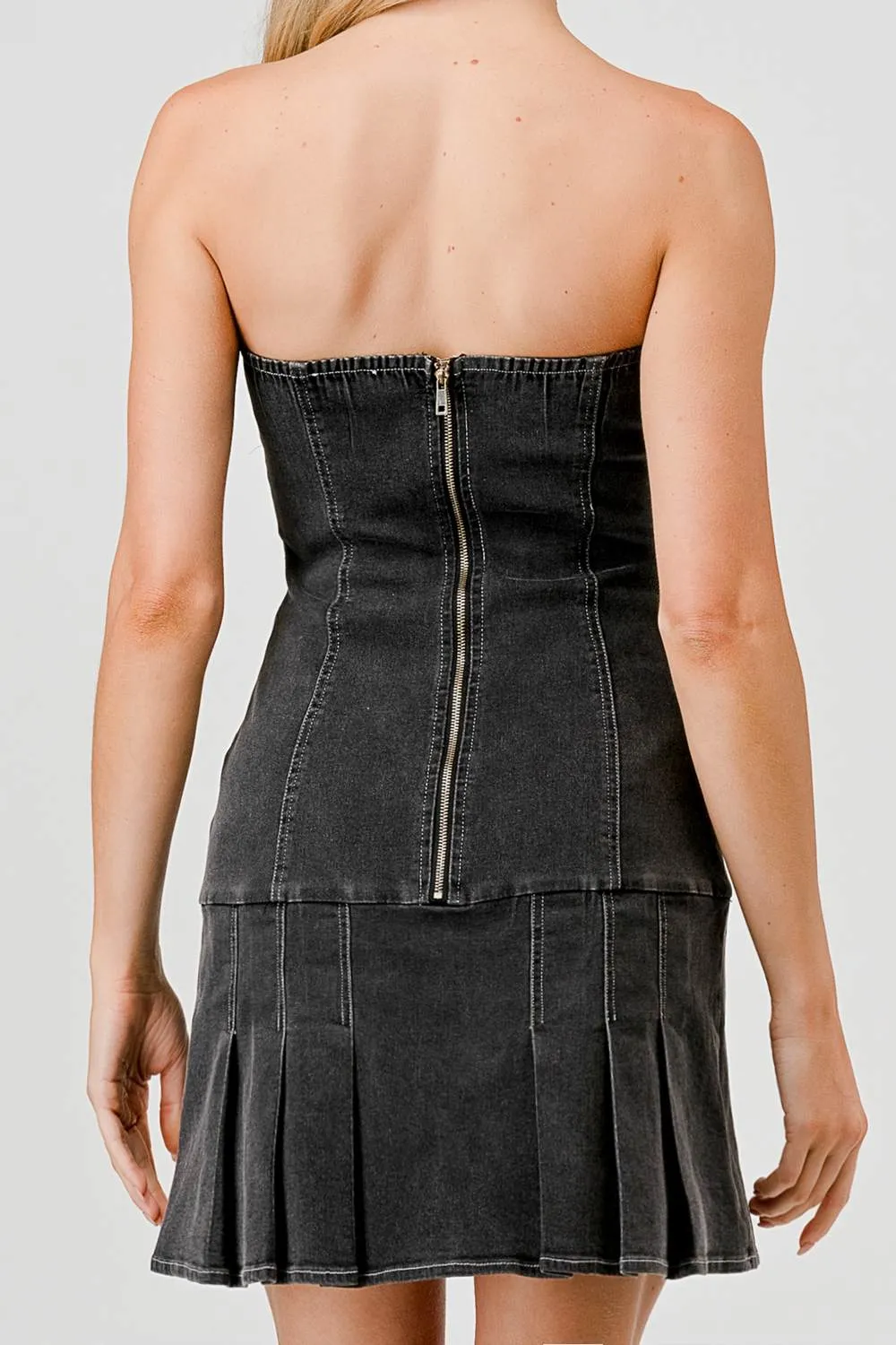 CHIC DENIM DRAWSTRING LACE UP TUBE MINI DRESS