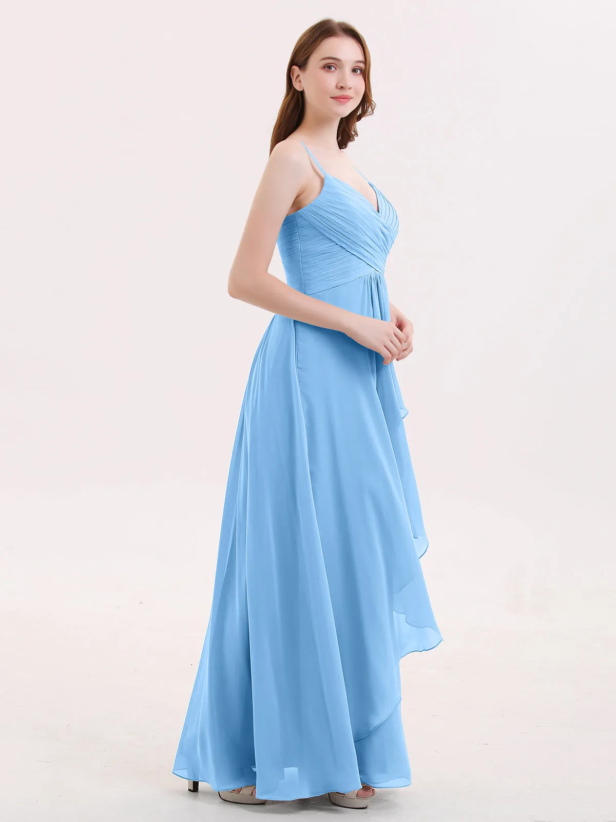 Chiffon Bridesmaid Dresses with Cascade Skirt-Blue Plus Size