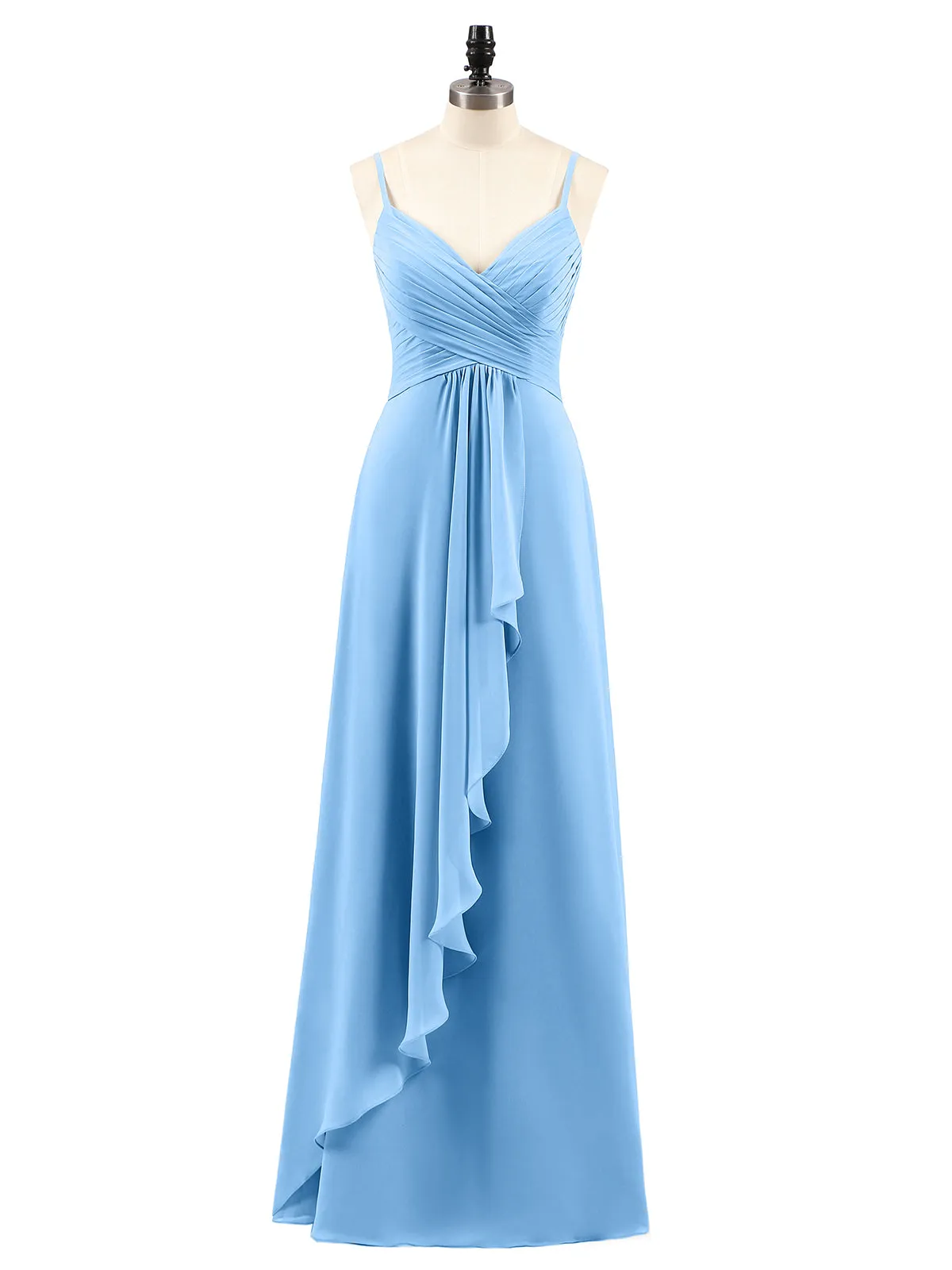 Chiffon Bridesmaid Dresses with Cascade Skirt-Blue Plus Size
