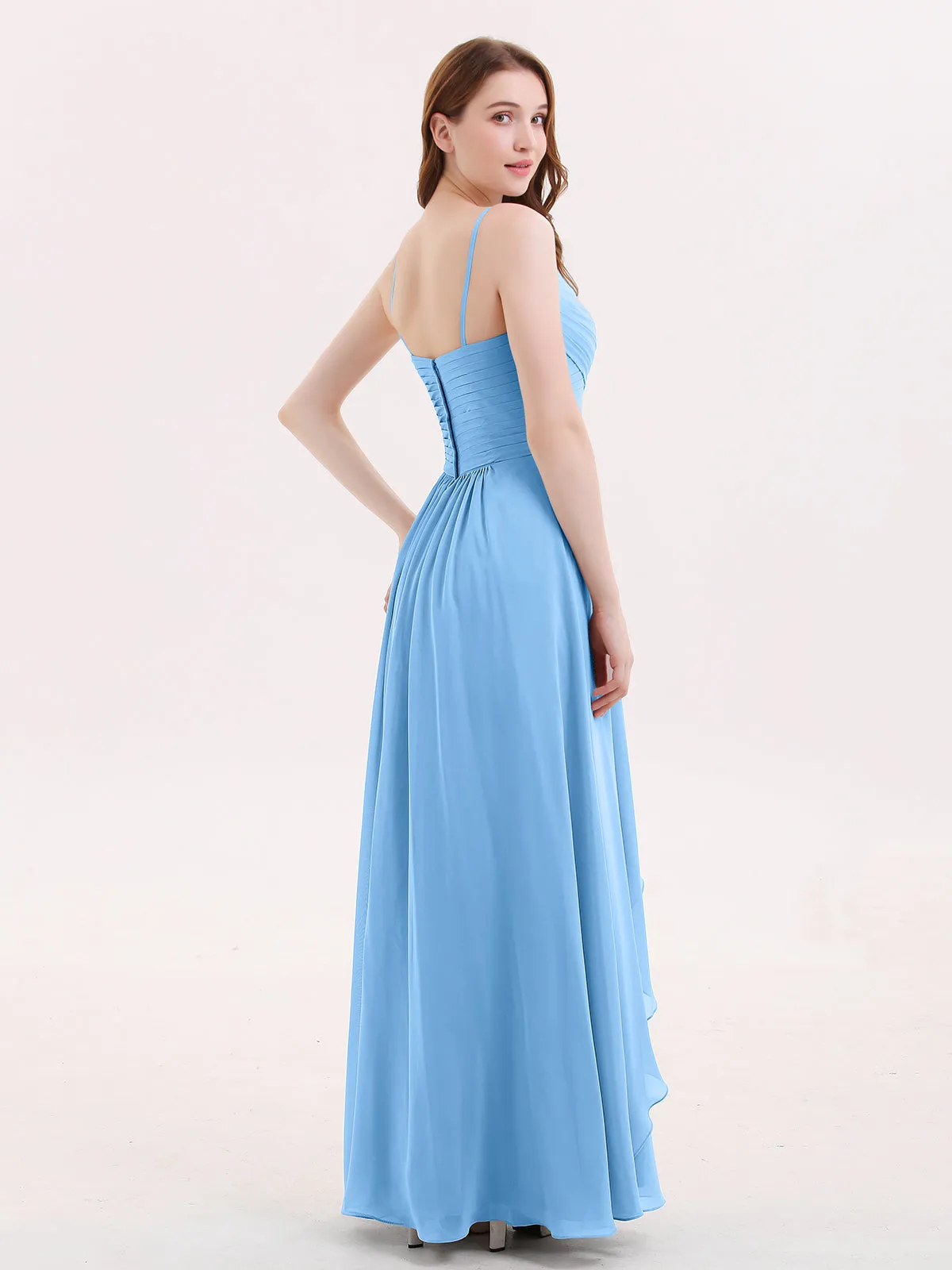 Chiffon Bridesmaid Dresses with Cascade Skirt-Blue Plus Size
