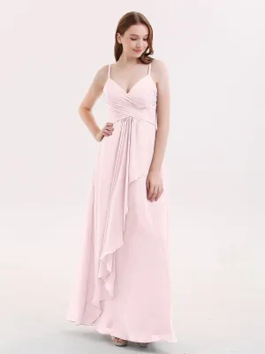 Chiffon Bridesmaid Dresses with Cascade Skirt-Blushing Pink Plus Size