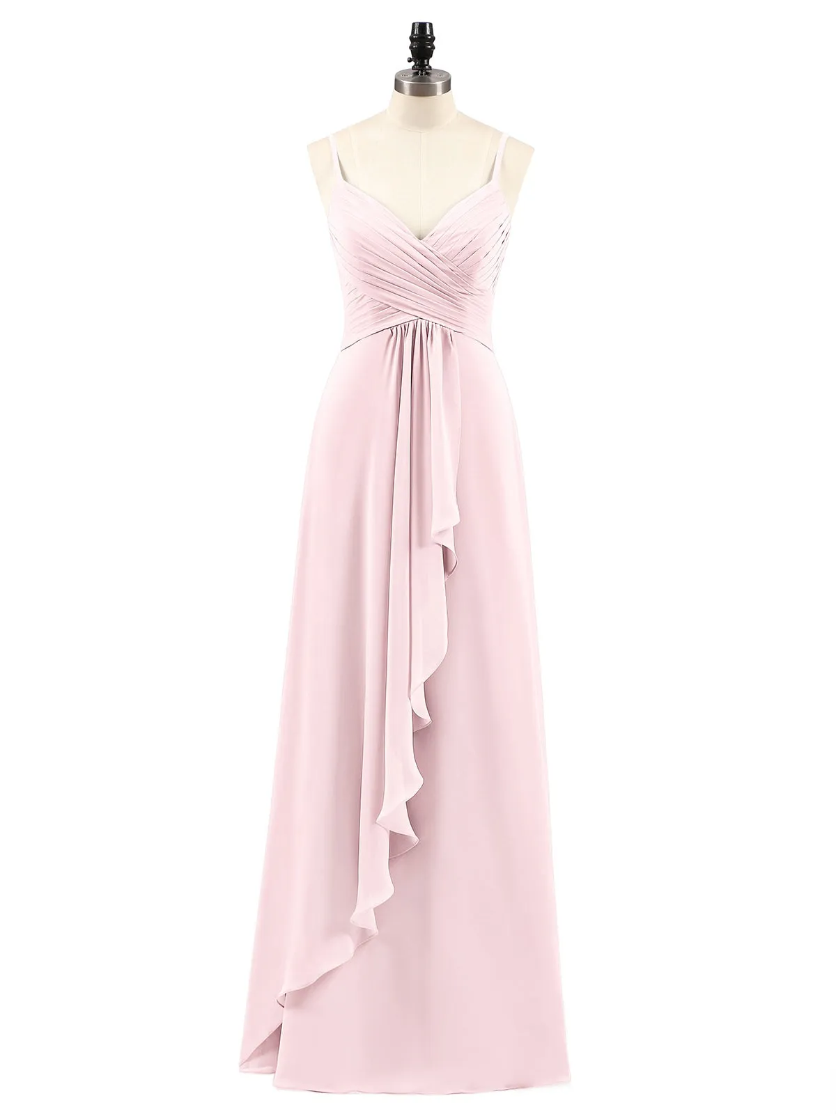 Chiffon Bridesmaid Dresses with Cascade Skirt-Blushing Pink Plus Size