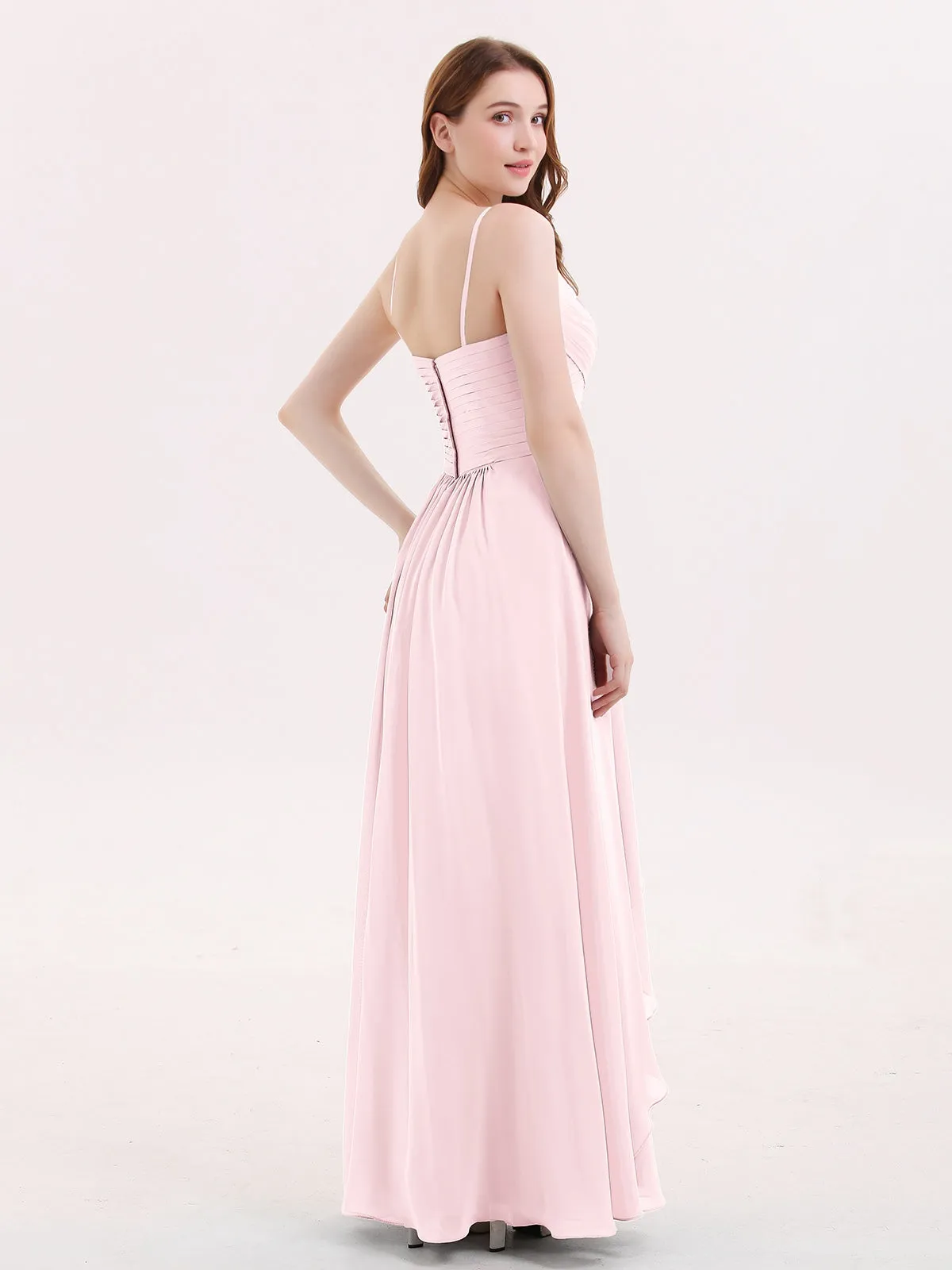 Chiffon Bridesmaid Dresses with Cascade Skirt-Blushing Pink Plus Size