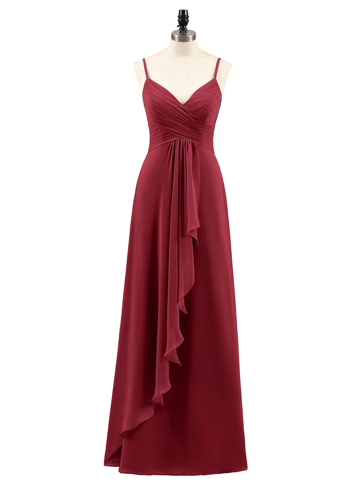 Chiffon Bridesmaid Dresses with Cascade Skirt-Burgundy Plus Size