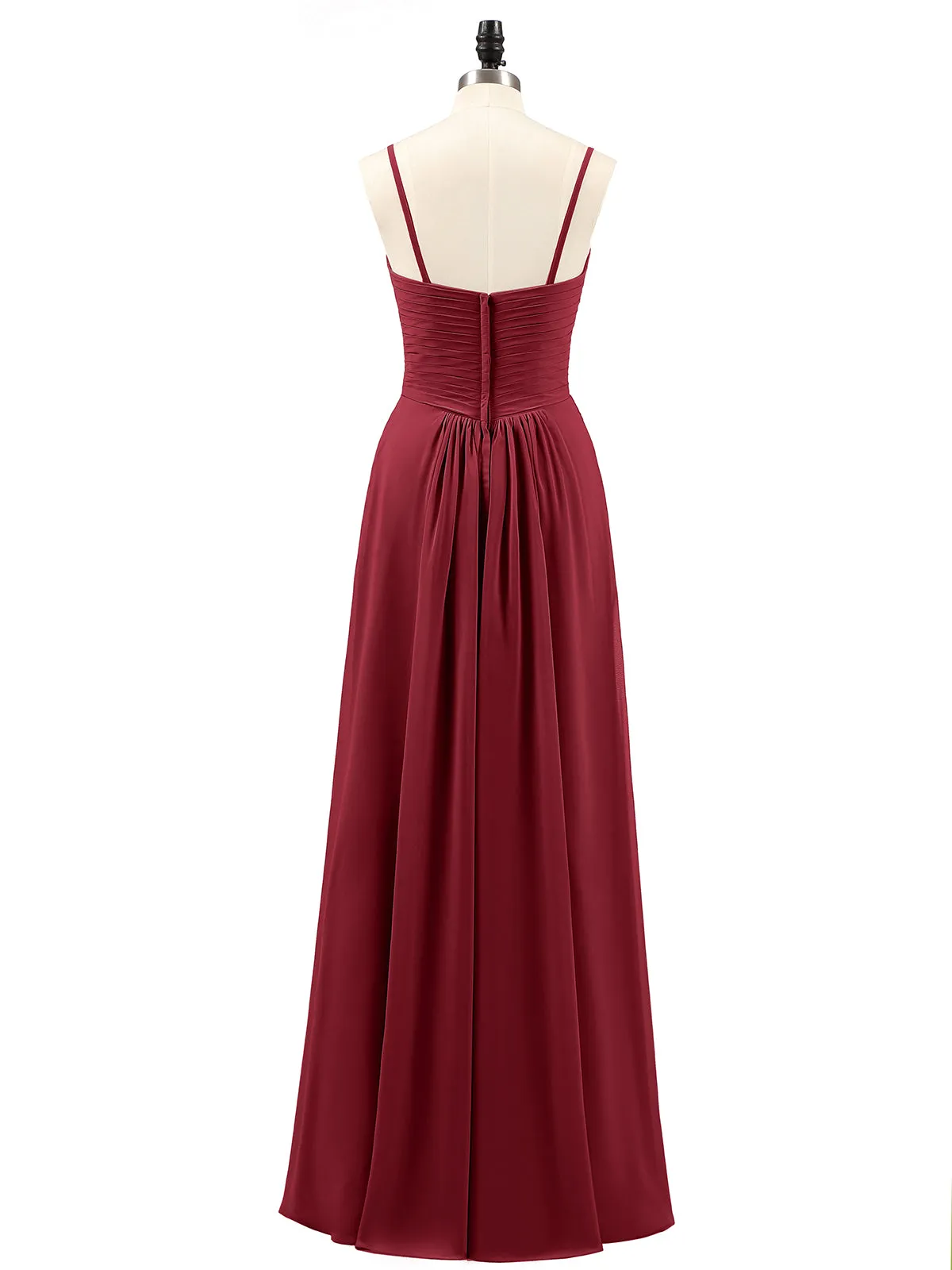 Chiffon Bridesmaid Dresses with Cascade Skirt-Burgundy Plus Size