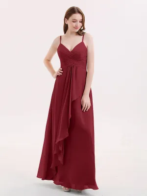 Chiffon Bridesmaid Dresses with Cascade Skirt-Burgundy