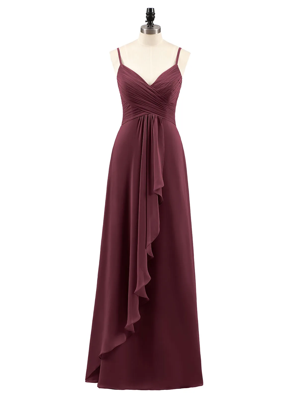 Chiffon Bridesmaid Dresses with Cascade Skirt-Cabernet