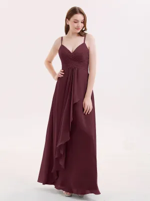 Chiffon Bridesmaid Dresses with Cascade Skirt-Cabernet