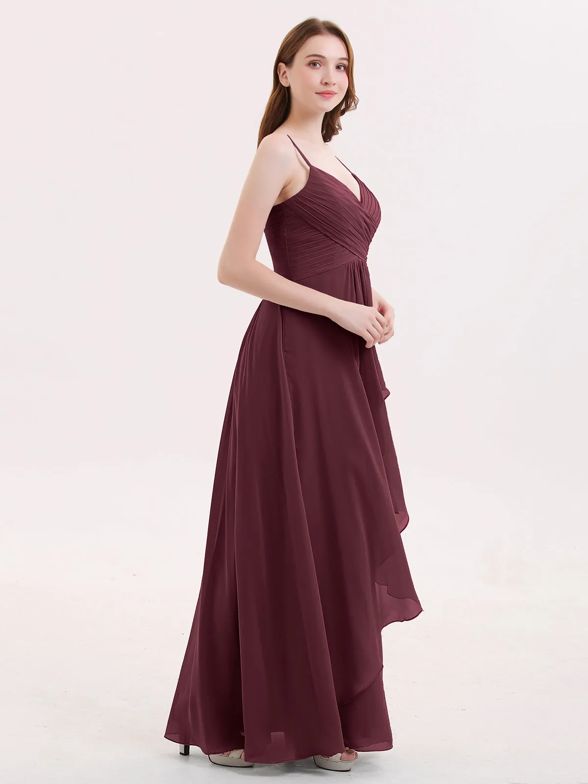 Chiffon Bridesmaid Dresses with Cascade Skirt-Cabernet
