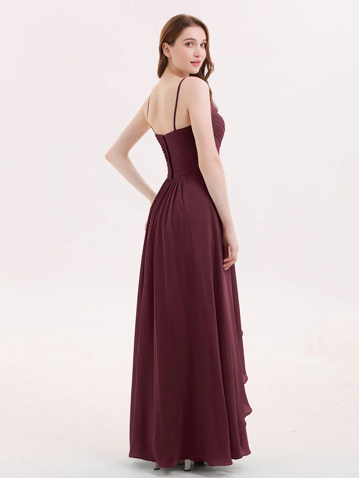 Chiffon Bridesmaid Dresses with Cascade Skirt-Cabernet