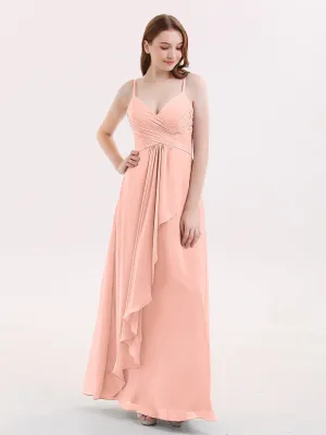 Chiffon Bridesmaid Dresses with Cascade Skirt-Coral
