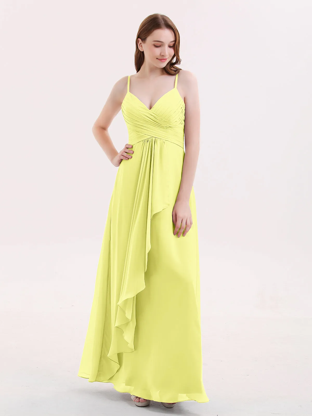 Chiffon Bridesmaid Dresses with Cascade Skirt-Daffodil Plus Size