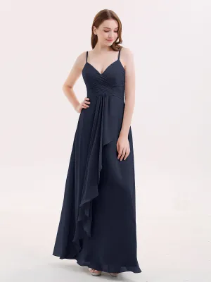 Chiffon Bridesmaid Dresses with Cascade Skirt-Dark Navy Plus Size