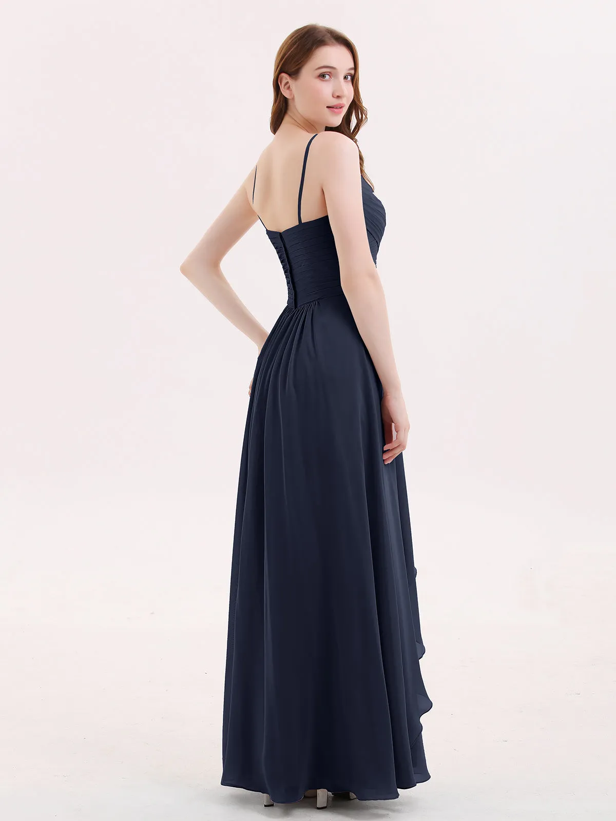 Chiffon Bridesmaid Dresses with Cascade Skirt-Dark Navy Plus Size