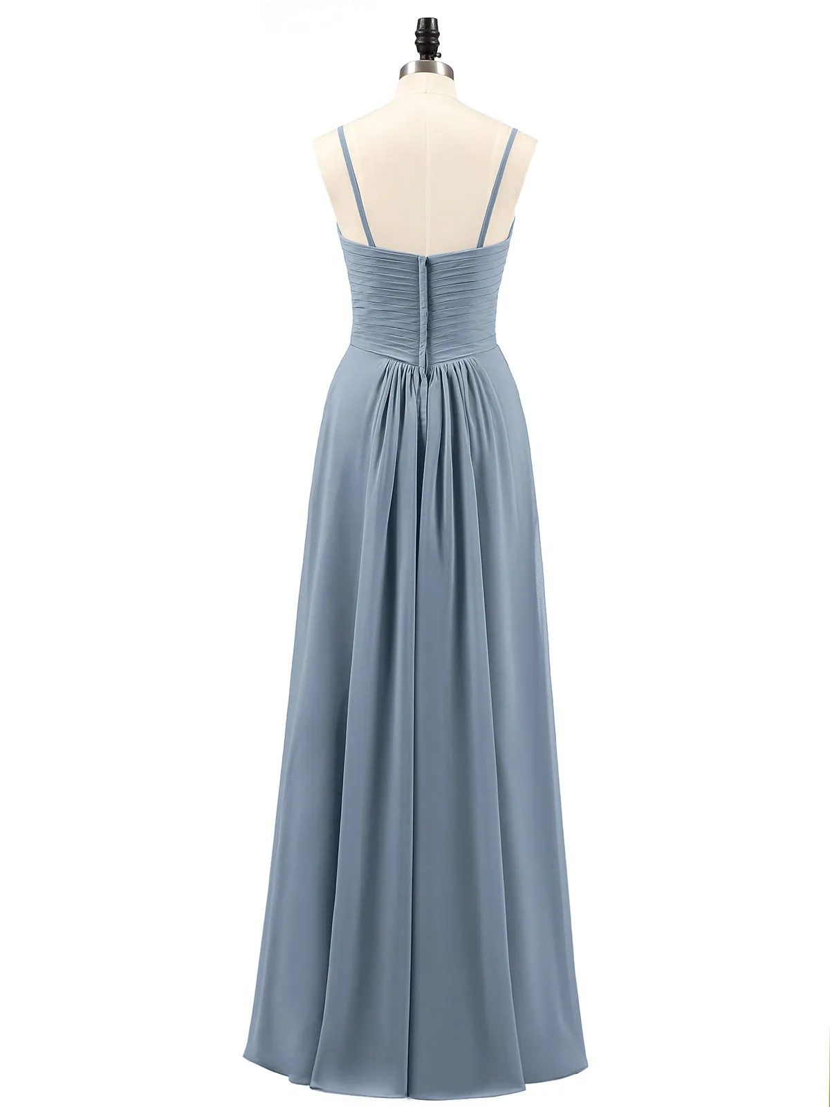 Chiffon Bridesmaid Dresses with Cascade Skirt-Dusty Blue Plus Size