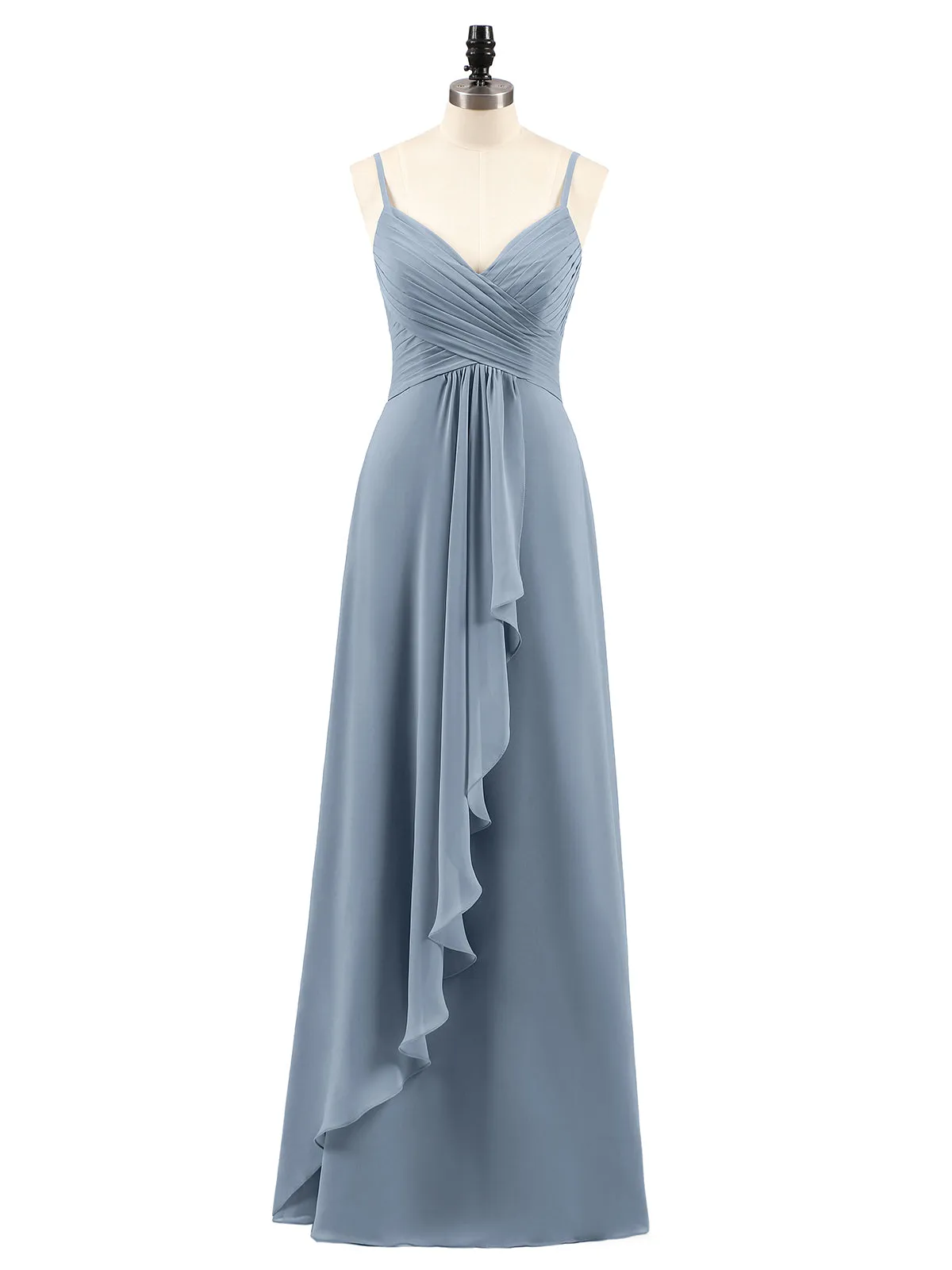 Chiffon Bridesmaid Dresses with Cascade Skirt-Dusty Blue Plus Size