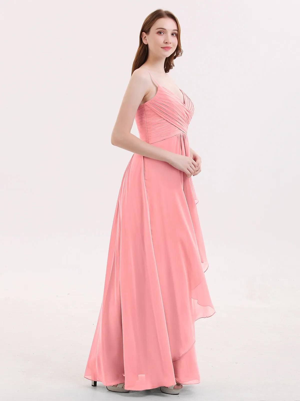 Chiffon Bridesmaid Dresses with Cascade Skirt-Flamingo Plus Size