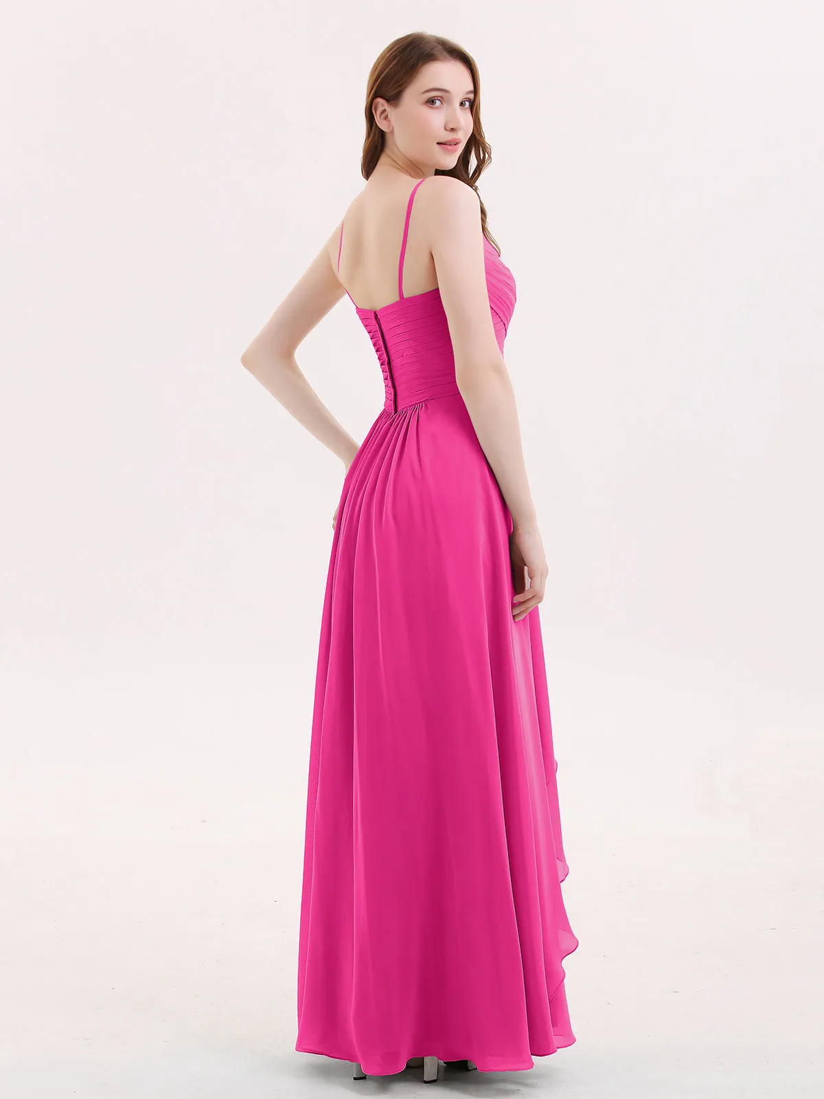 Chiffon Bridesmaid Dresses with Cascade Skirt-Fuchsia