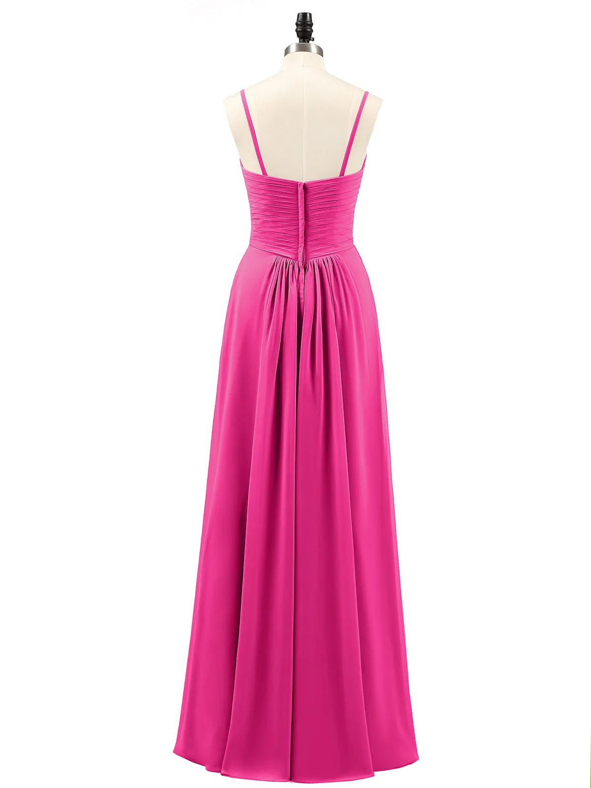 Chiffon Bridesmaid Dresses with Cascade Skirt-Fuchsia