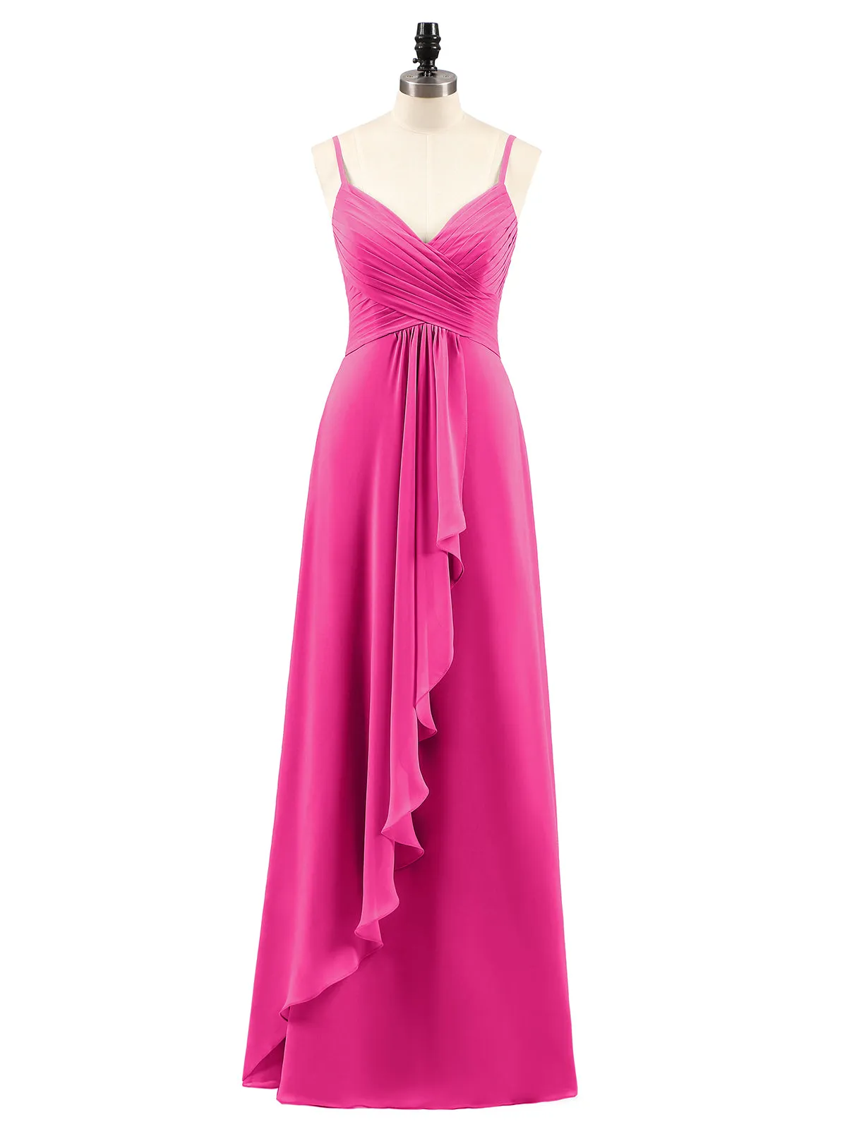 Chiffon Bridesmaid Dresses with Cascade Skirt-Fuchsia