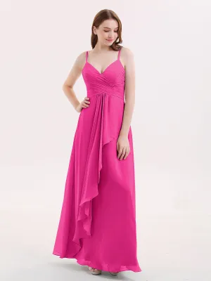 Chiffon Bridesmaid Dresses with Cascade Skirt-Fuchsia