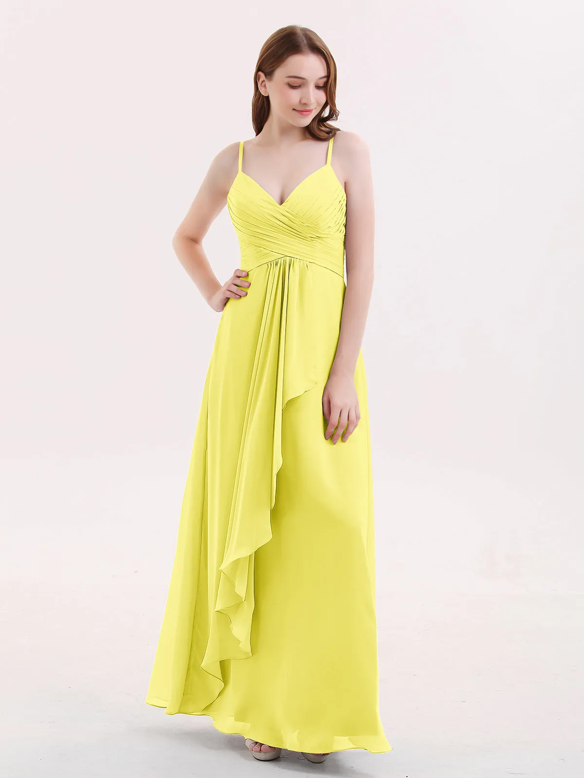 Chiffon Bridesmaid Dresses with Cascade Skirt-Lemon Plus Size